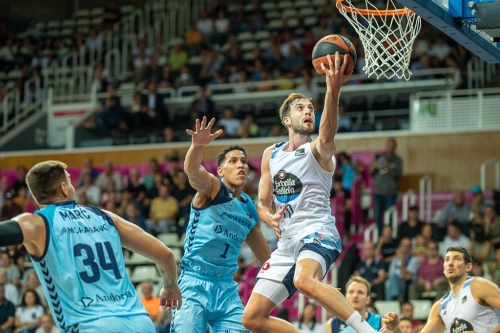 Players in action during the Liga Endesa 2023 - 2024  match between Morabanc Andorra v Rio Breogan at Poliesportiu d Andorra on september 29, 2023.