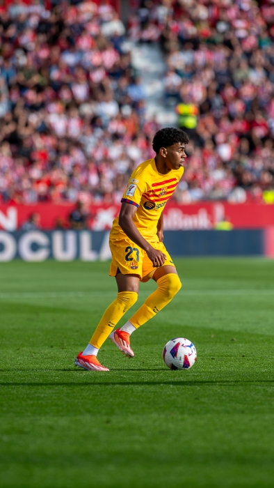 Lamine Yamal of FC Barcelona  in action during the LaLiga EA Sports 2023 - 2024 match between Girona FC v FC Barcelona  at Estadi Montilivi on May 4 2024.